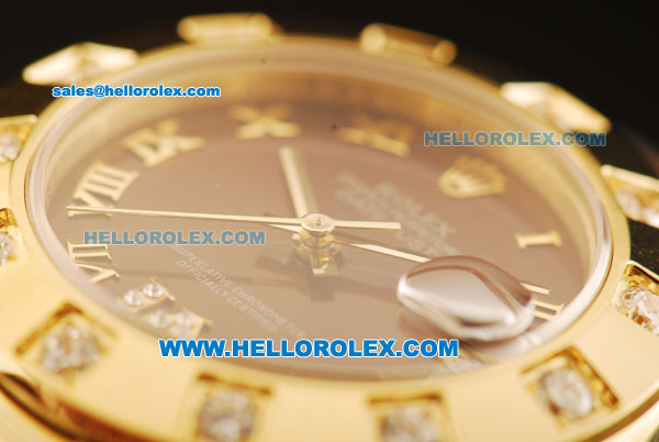 Rolex Datejust Automatic Movement Full Gold with Brown Dial and Diamond Bezel-ETA Coating Case - Click Image to Close
